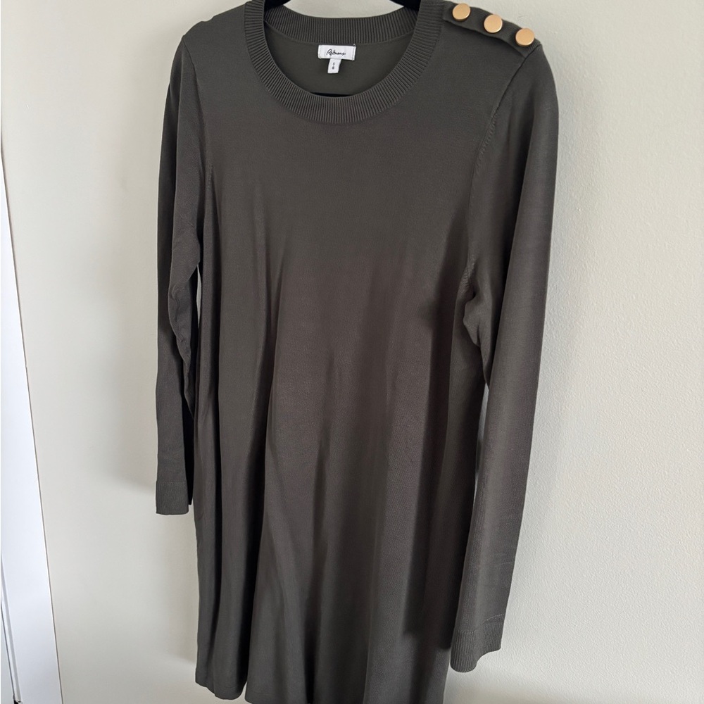 Reitmans Olive Green Long Sleeve Dress with Gold Button Accents